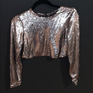 Silver sequin backless top